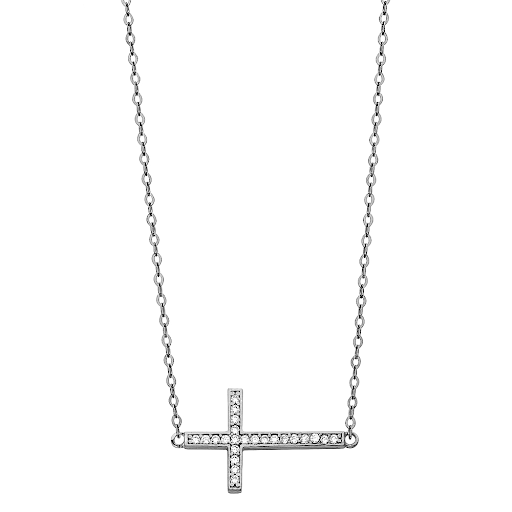 14k White Gold Stone Crucifix Necklace