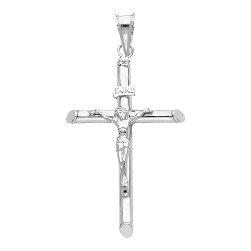 14k White Gold Stone Crucifix Pendant